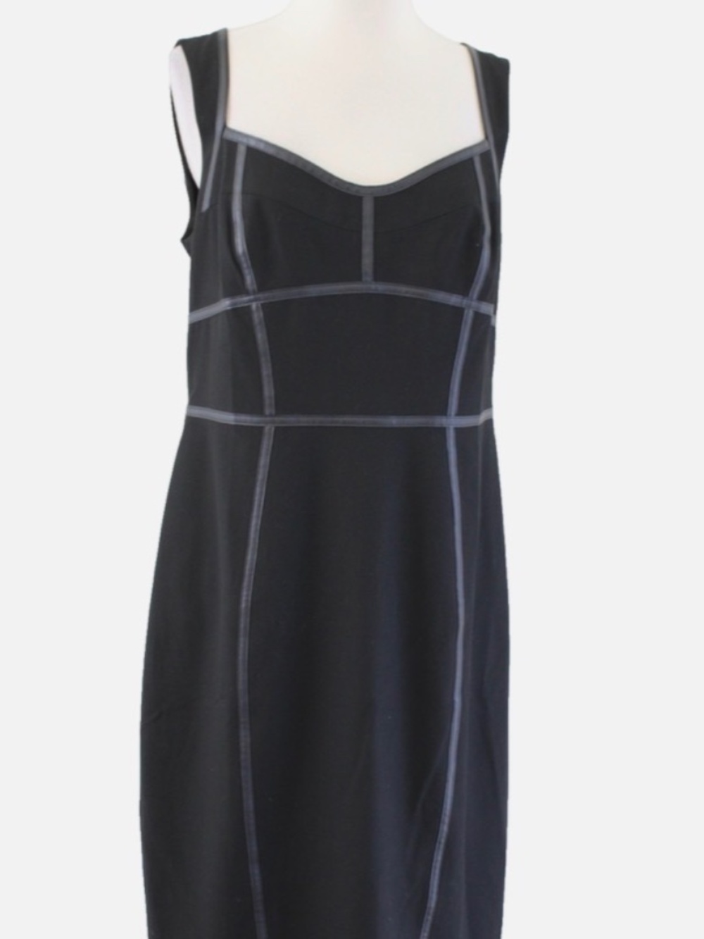 Ann Taylor Womens Black Faux Leather Trim Sleeveless Sheath Dress